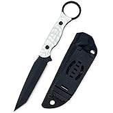 Tanto Fixed Blade Knife, Tactical Knife With Kydex Sheath, 8Cr13Mov Steel Blade and G10 Handle, Outdoor Knives for Camping Hiking Fishing, Hunting, BBQ, Gift Men (White)