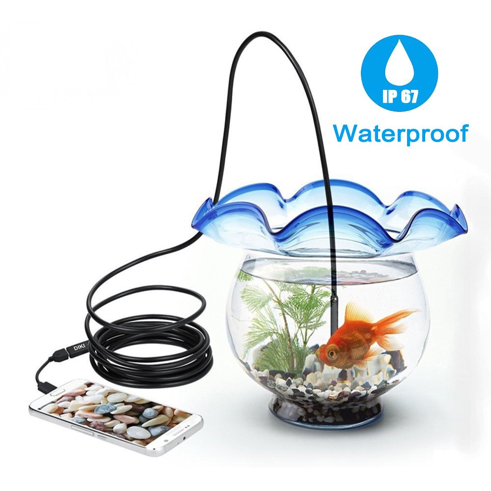 USB Endoscope for Android - DIKI 2 in 1 Waterproof Endoscope Inspection Camera with 6 Led and 5M Snake Cable with USB Adapter for Android Phone Tablet Device - 16.5FT