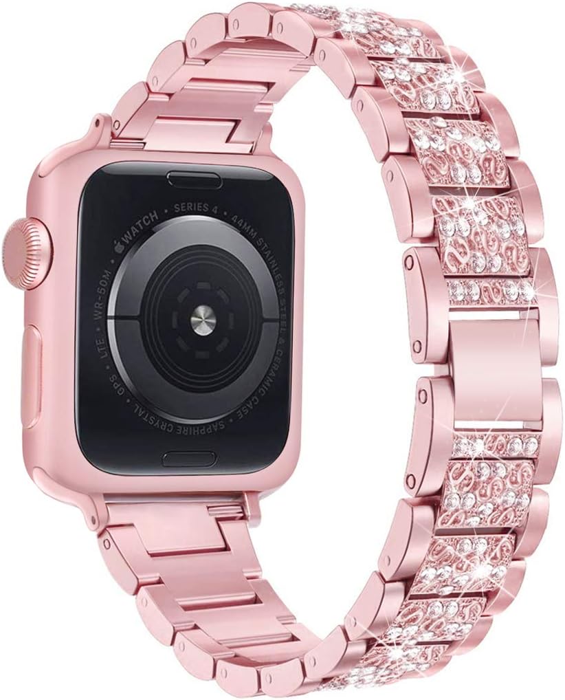 Minfex Bling Bands Compatible with Apple Watch 38mm 40mm for Iwatch Series 4/3/2/1 Stainless Steel Metal Bracelet Wristband for Women Girl (Rosegold)