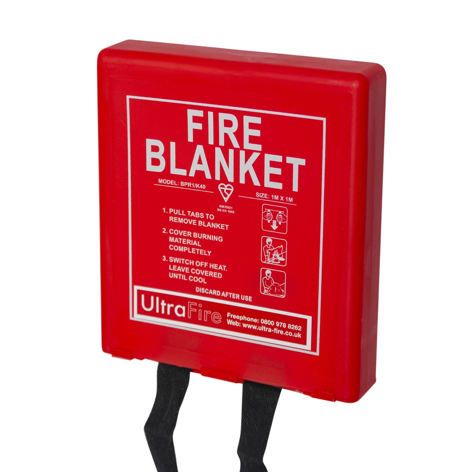UltraFire 1.2m x 1.8m Hard Case Fire Blanket | for Homes, Kitchens, Offices, Caravans - Stop Frying Pan Fires & Clothing/Waste Bin Fires | Kitemarked Woven Glass Fibre Cloth with Rigid Hard Case