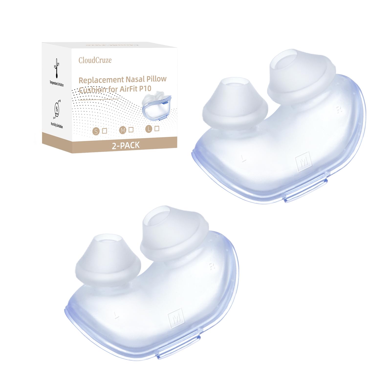 Photo 1 of 2 Packs Replacement Nasal Pillow Cushion for ResMed AirFit P10, Ultra-Soft Silicone, Better Sealing, Minimize Leakage, Reduce Pressure Points, CPAP Supplies Accessories, Size Medium