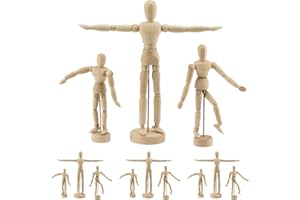 KOHAND 9 Pcs Artists Wooden Manikin, Wooden Moveable Drawing Mannequins Flexible Jointed Mannequin Human Drawing Figure Model for Artists, Painting, Home Office Decoration 5.5/6 /8 Inch