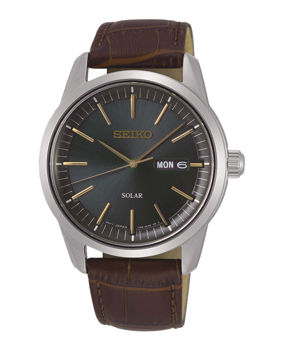 Seiko Men's Analog Solar Watch with Leather Strap SNE529P1