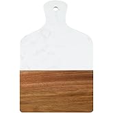 Marble Cutting Board, Charcuterie Board with Handle, Marble and Acacia Tray for steak, cheese, hamburgers and biscuits, Great for gifts (white)