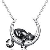 OUTANG Black Cat Moon Necklace Black Cat Pendant Necklace Gift for Women