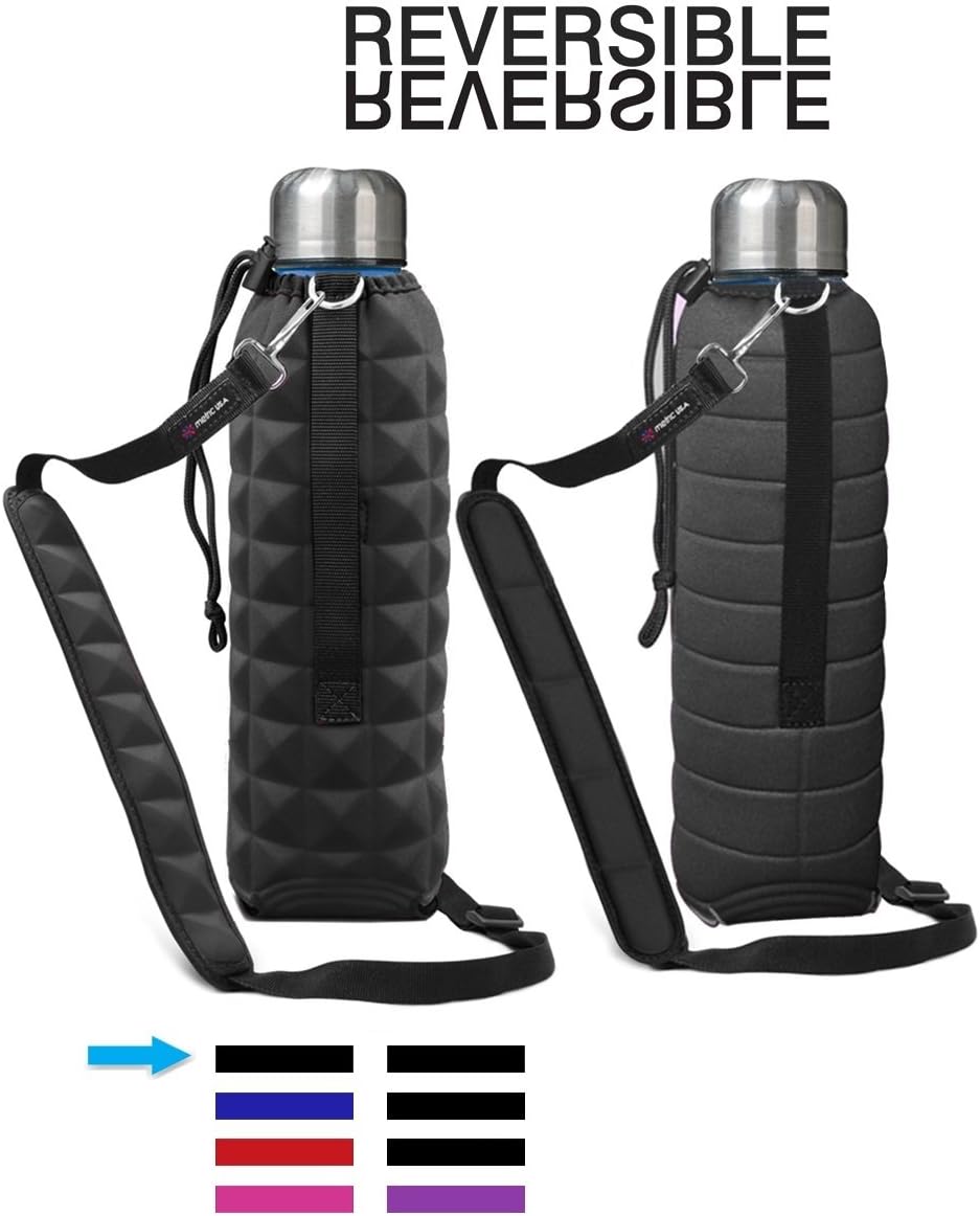 Metric USA Premium Reversible Water Bottle Holder Carrier fits 25 oz Bottles, Durable Carrier Bag Case Pouch Cover Sleeve To Insulate Flasks with Adjustable Straps - A Perfect Traveling Companion