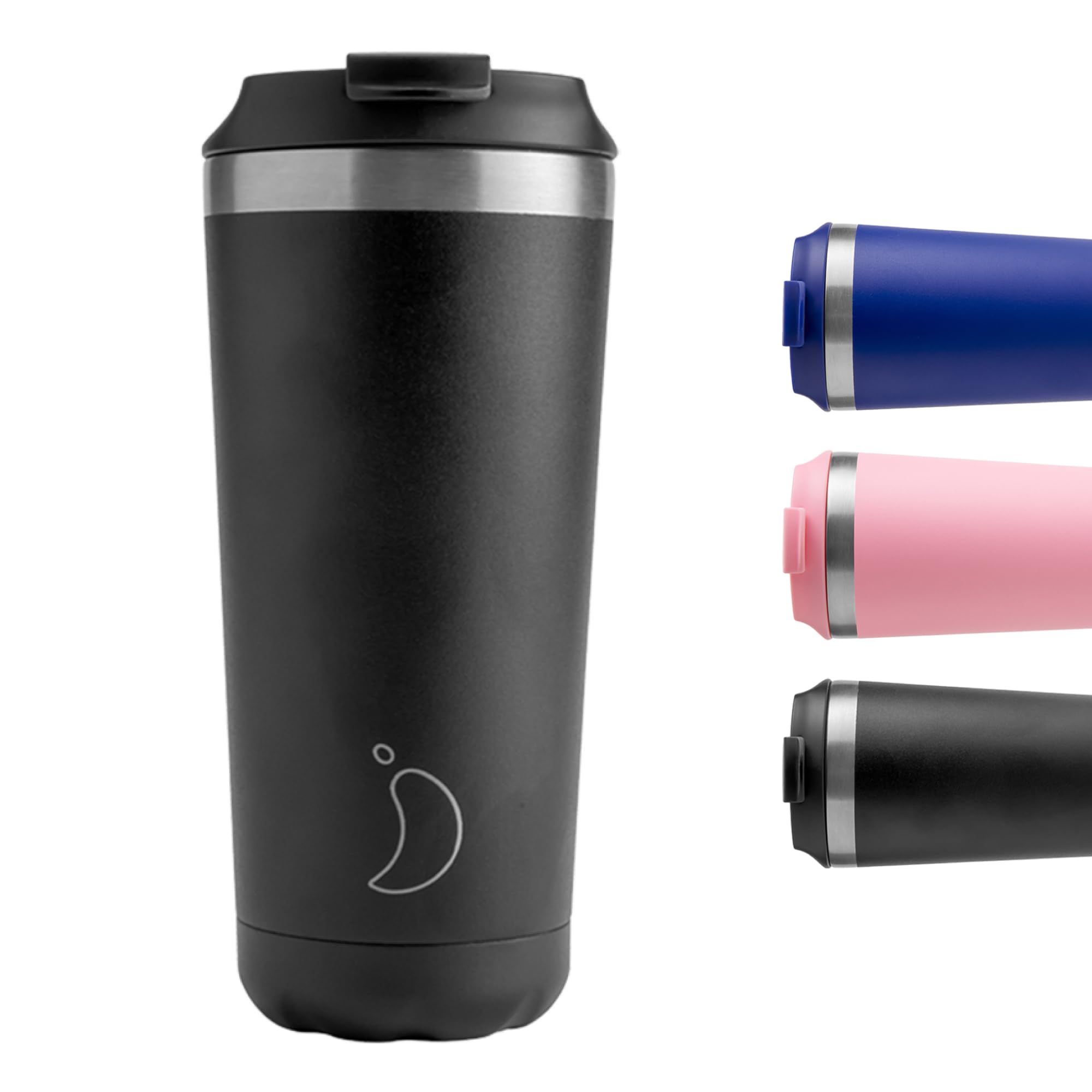 Chilly's Original Coffee Cup - Thermal Mug For Cold & Hot Drinks - Leak-Proof Travel Mug with Lid - Double Walled Vacuum Insulated Mug - Stainless Steel - Monochrome Black, 500ml