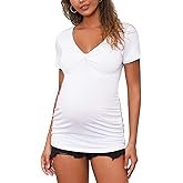 GINKANA Women Short Sleeve Maternity Shirts Tops Ruched Sides Casual Pregnancy Tees Tunics Blouses Summer Maternity Clothes