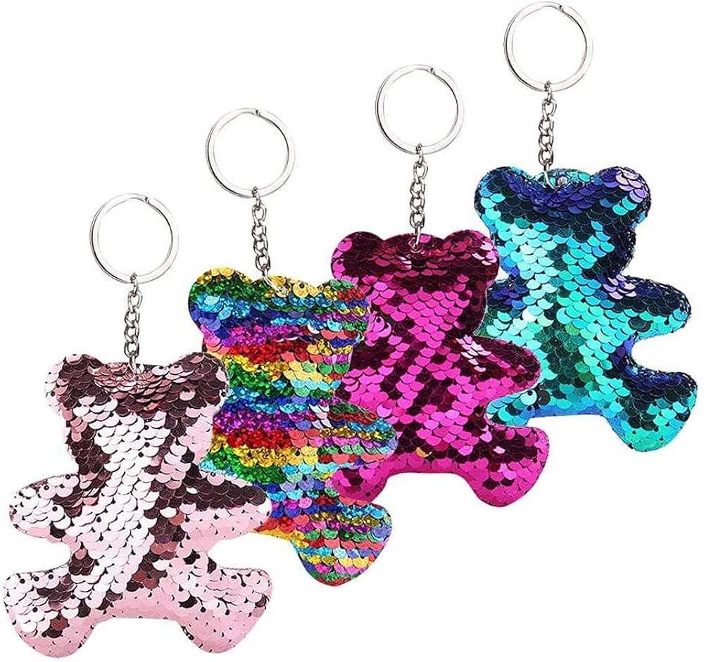 nanxing Keychain Accessories,4PC Fashion Sequin Keychain Key Ring Bear