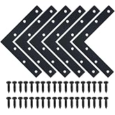 SAYAYO Flat L Bracket, 150x150mm / 6" x 6" Stainless Steel L Mending Plate | Black Repair Plates Joining Bracket, L Right Angle Corner Brace for Wood, 6 PCS