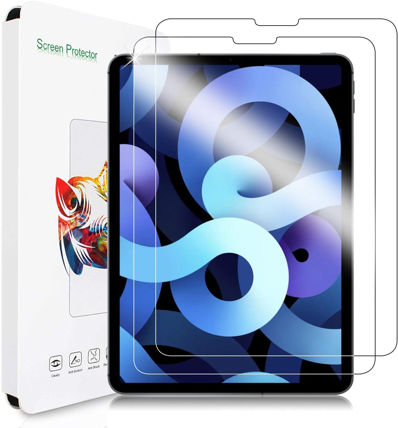[2 Pack] Screen Protector for iPad Air 4 2020 10.9Inch, iPad Pro 11Inch (2020/2018), 2.5D