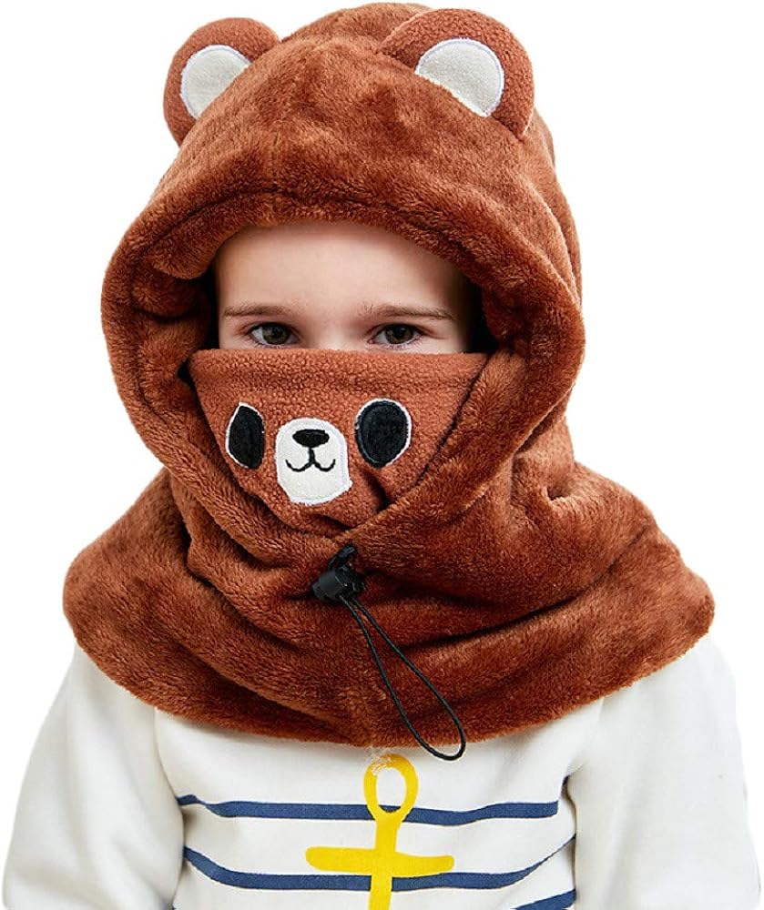 Kids Balaclava Hat Scarf Set Warm Fleece Earflaps Hood Hat Loop Scarf