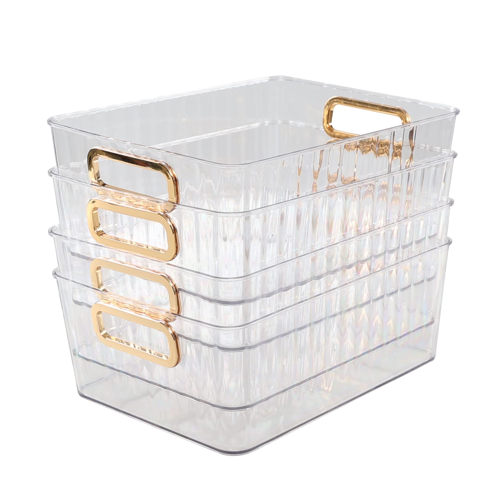 Ortodayes Clear Pantry Organiser Basket Bin, Fridge Organiser with Handles Set of 4