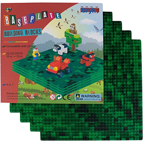 Camouflage Green LEGO Compatible Baseplate by Bryk 4 Pack Large 10 Inches x 10 Inches (32 Dot x 32 Dot)
