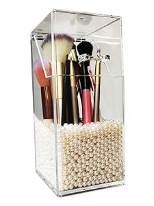 Makeup Brush Holder，Cosmetic Brush Organizer with Lid，Dustproof Makeup Brush with Free Pearls