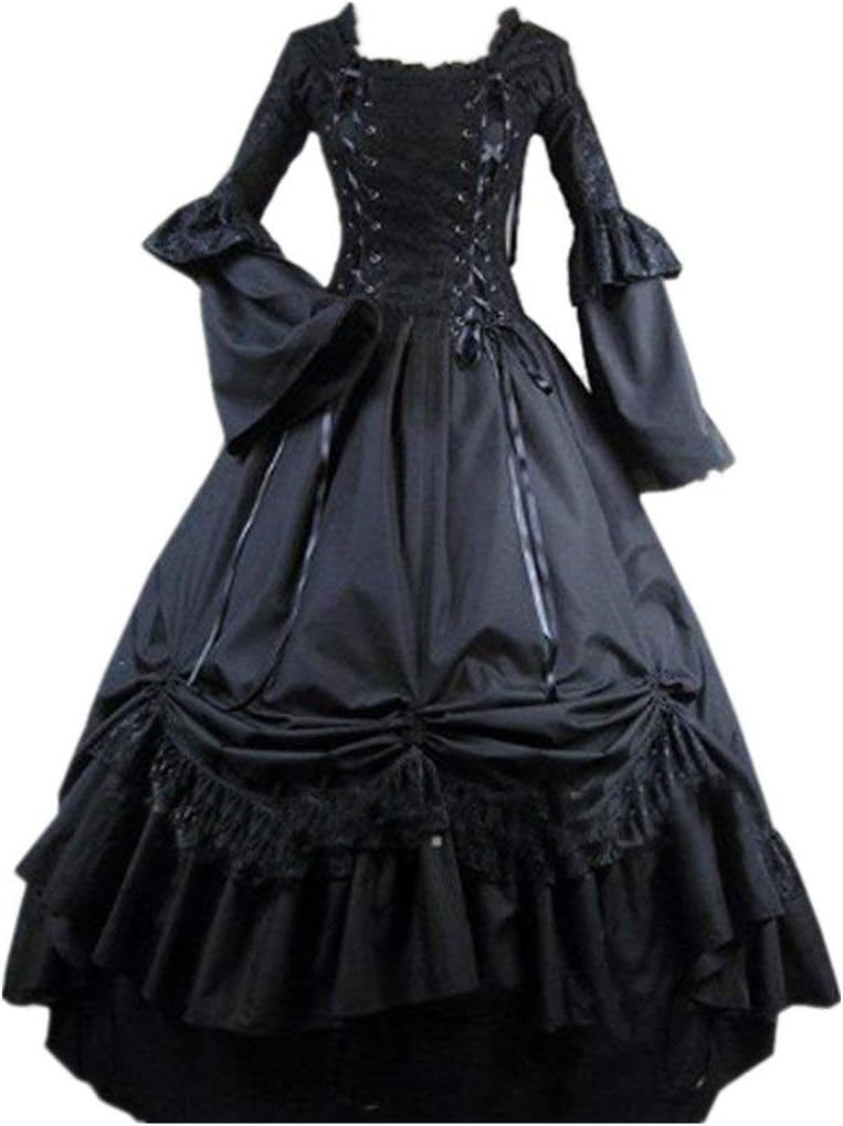 Womens Square Collar Lace Up Gothic Lolita Dress Ball Victorian Costume Dress