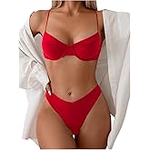 SweatyRocks Women's 2 Piece Bikini Set Spaghetti Strap High Cut Push Up Underwire Swimsuit