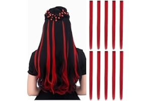 10 Pcs Colored Hair Extensions 22 Inch Colored Clip in Hair Extensions Multi-colors Party Highlights Synthetic Hairpieces for