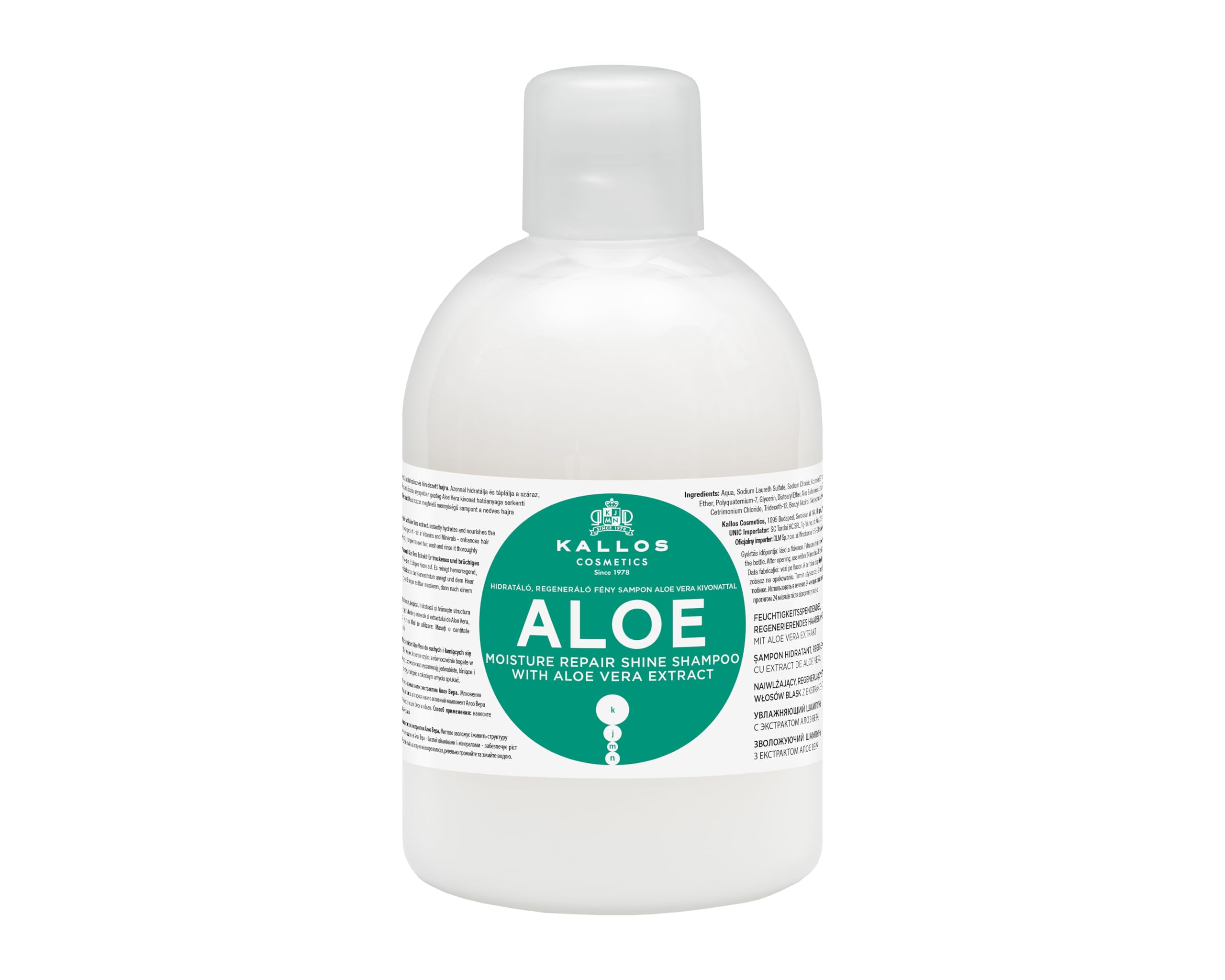 Kallos KJMN Aloe Vera Moisture Repair Shine Shampoo for dry and damaged hair with a aloe vera extract 1000 ml - 33,81 Fl Oz