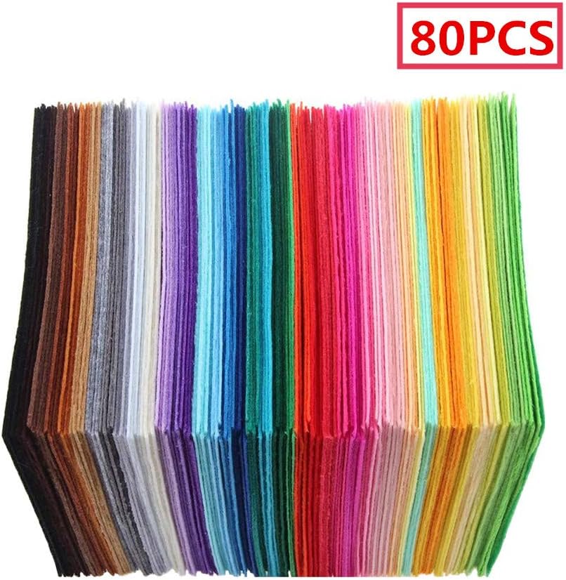 Wiixiong 80pcs Assorted Color Mini Non-Woven Polyester Squares Cloth, Home DIY Crafts Felt Fabric Sheets for Children School Patchwork Sewing Accessories 1mm Thick 4 x 4 inches (10 x 10cm)