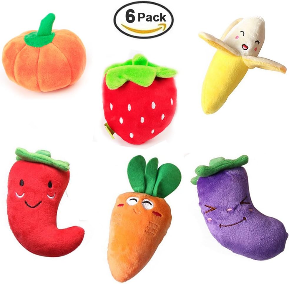 MoYag Squeaky Dog Toys, Puppy Plush Squeaky Toys Best Durable Chew Toys for Small Dogs Cats Cute Fruit & Vegetable Designs