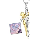 Step Forward Hug Couple Necklace for Women: 925 Sterling Silver Hugging Pendant Necklace Jewelry Couple Gifts for Women Wife Girlfriend