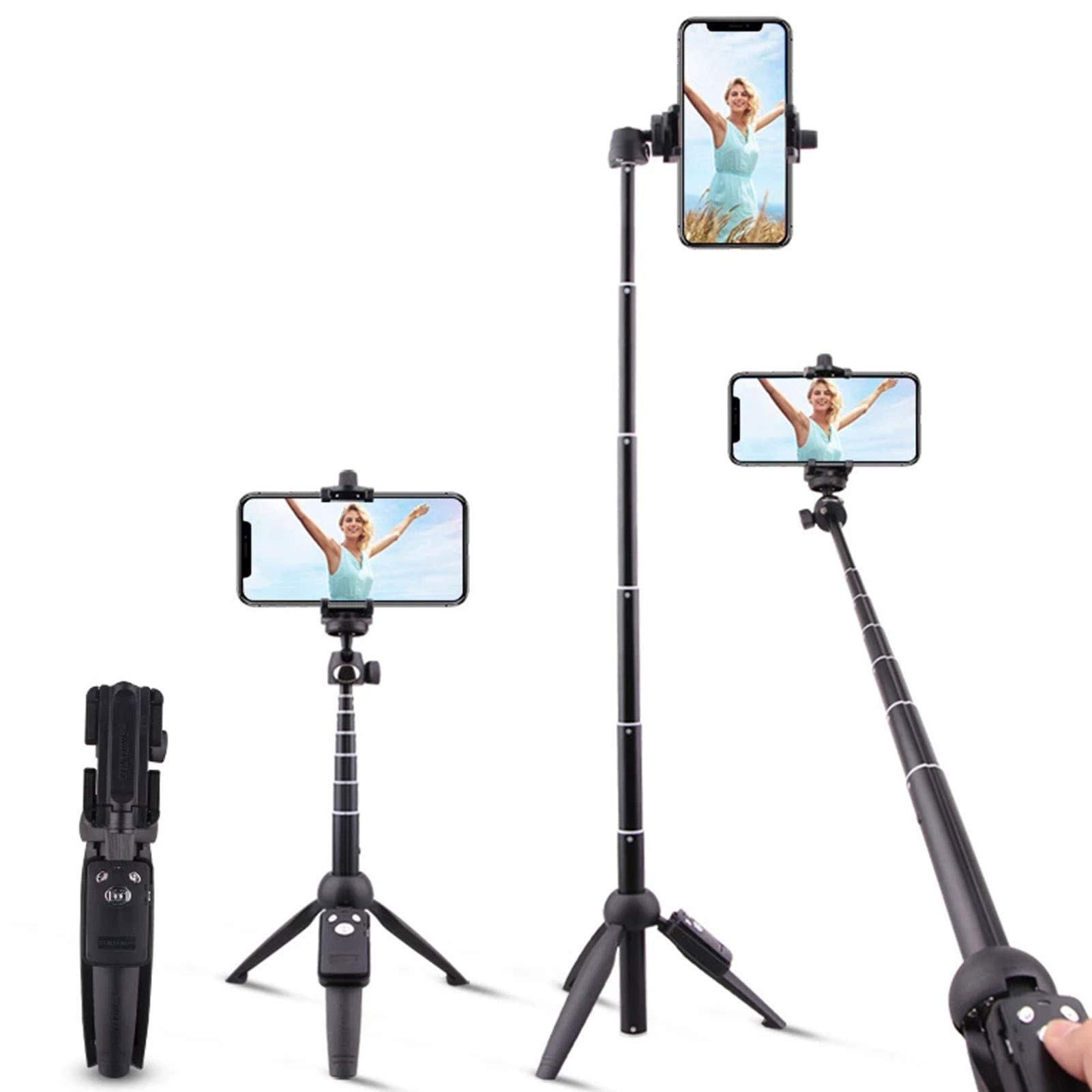 GQNLY Phone Tripod, 360 Degree Rotation Collapsible Extendable And Tripod Stand Bluetooth Camera for Iphone & Android Phone Mobile Phone Selfie Stick Tripod