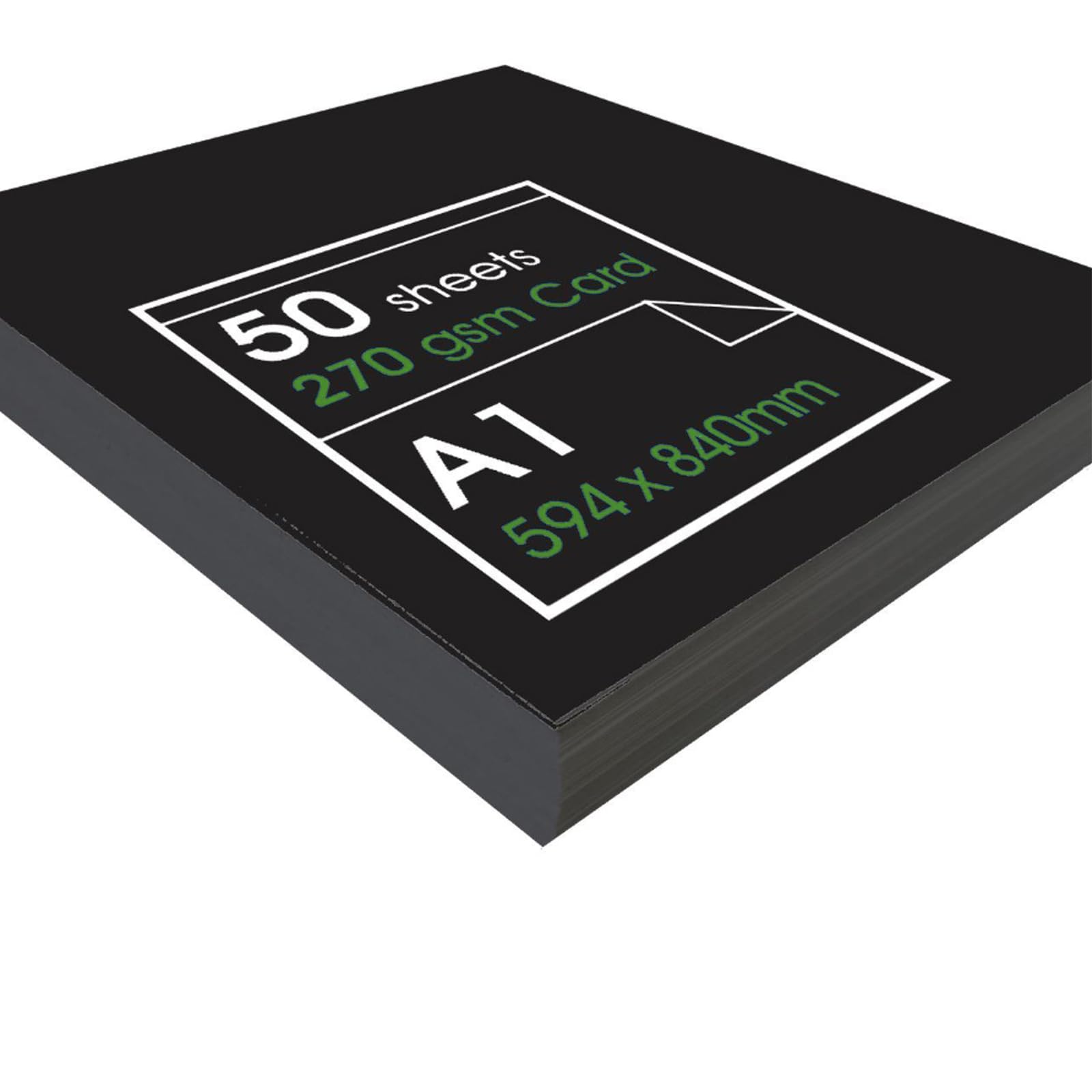 Artway Enviro – Recycled A1 Black Card - Ideal for Presentation, Display, Mounting, Drawing and Illustration - 270gsm – A1 (50 Sheets)