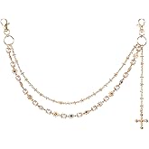 Gold Pants Chain, Stylish Pearl and Rhinestone Gold Wallet Chain with Cross Pendant, Double Layer Jeans Pocket Jewelry Accessories for Women Men