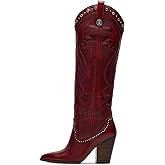 VOMIRA Knee High Cowboy Boots for Women Pointed Toe Chunky High Heels Pull-on Embroidered Boots Western Boots Wide Calf Cowgirl Boots