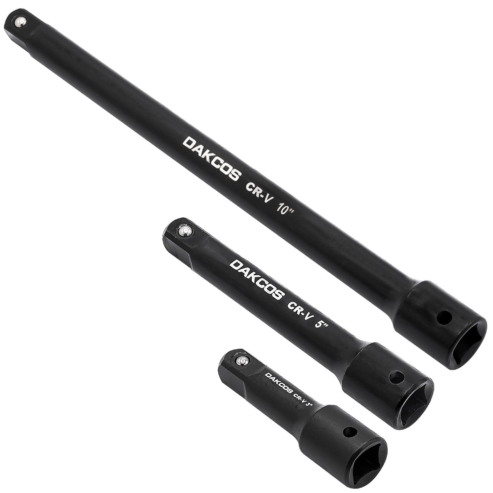 DAKCOS 1/2 Inch Drive Extension Bar 3-Piece Socket Extension Bar Set with Black Phosphating, CR-V