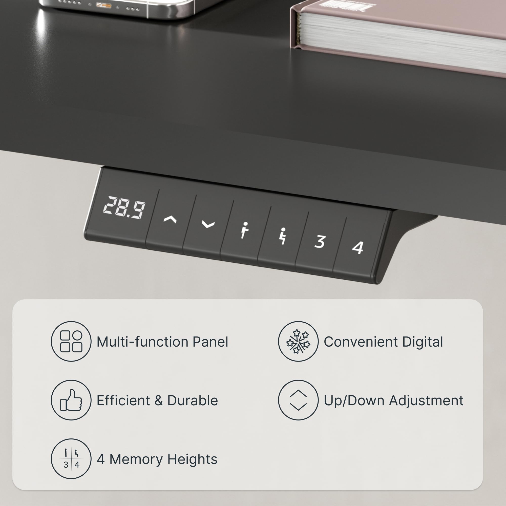 FLEXISPOT EN1 Whole-Piece Standing Desk 48 x 24 Inches Electric Height Adjustable Desk for Home Office (Black Frame + Black Table Top)