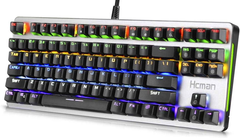 Mechanical Gaming Keyboard LED Backlit - Hcman Wired Keyboard Blue Switches 21 Backlit Modes,Metal Plate 100% Anti-ghosting for Computer PC & Mac Gamers