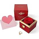 mountova Valentines Day Gifts for Girlfriend Wife, Flip Flower Jewelry Box With Ring Birthday Gift for Women Mom Sister, Preserved Rose Ring Box for Anniversary Wedding, Proposal, Red