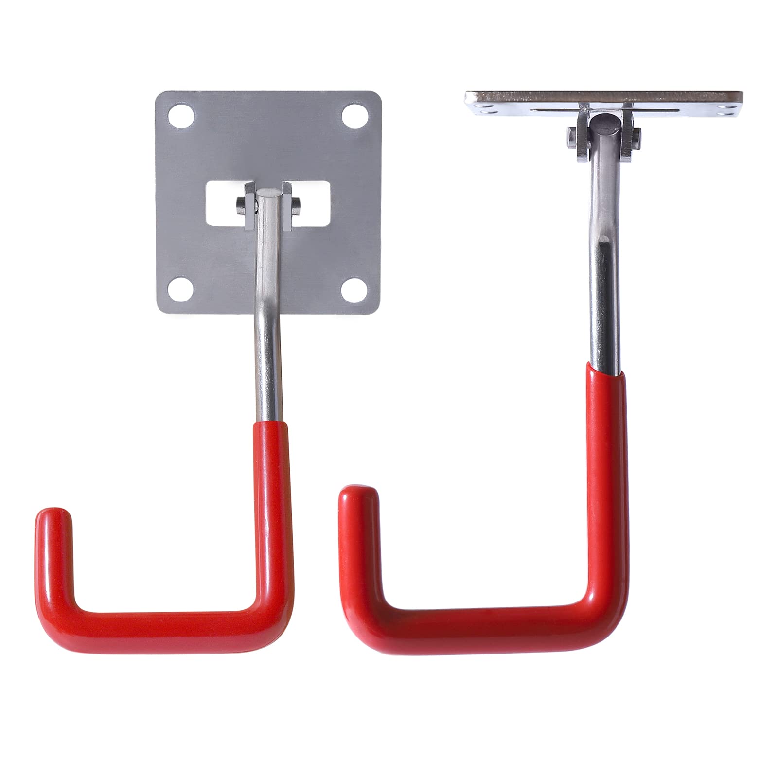 HAISHINE Garage Hooks, 2 Pack Adjustable Hooks for Wall Storage, Stainless Steel Heavy-Duty Utility Hooks with Anti-Slip Coating Organizing for Chainsaws, Bike, Garden Tools(Screws and Dowels Include)
