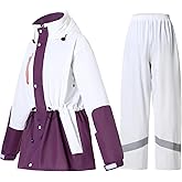 RAINFREEM Rain Suit for Women Waterproof Hooded Rain Gear Rain Jacket and Pants 2 Piece Breathable Rain Coat Outdoor