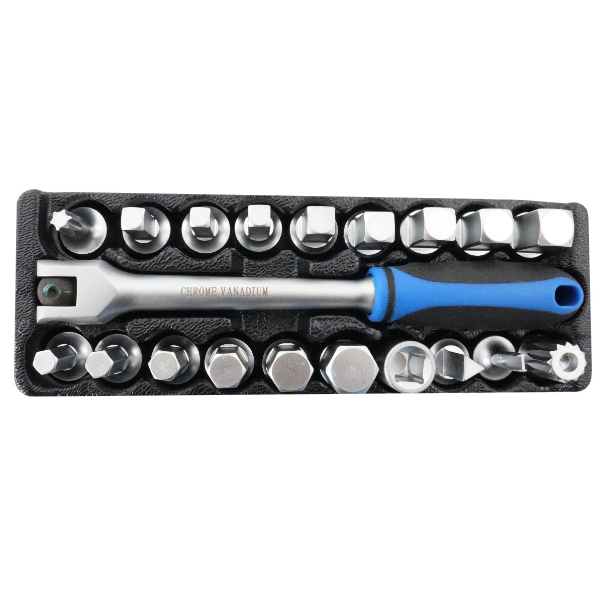 Toolzone 20pc Oil Drain Sump Plug Key Set Universal Hex Square Triangle 3/8 inch Drive