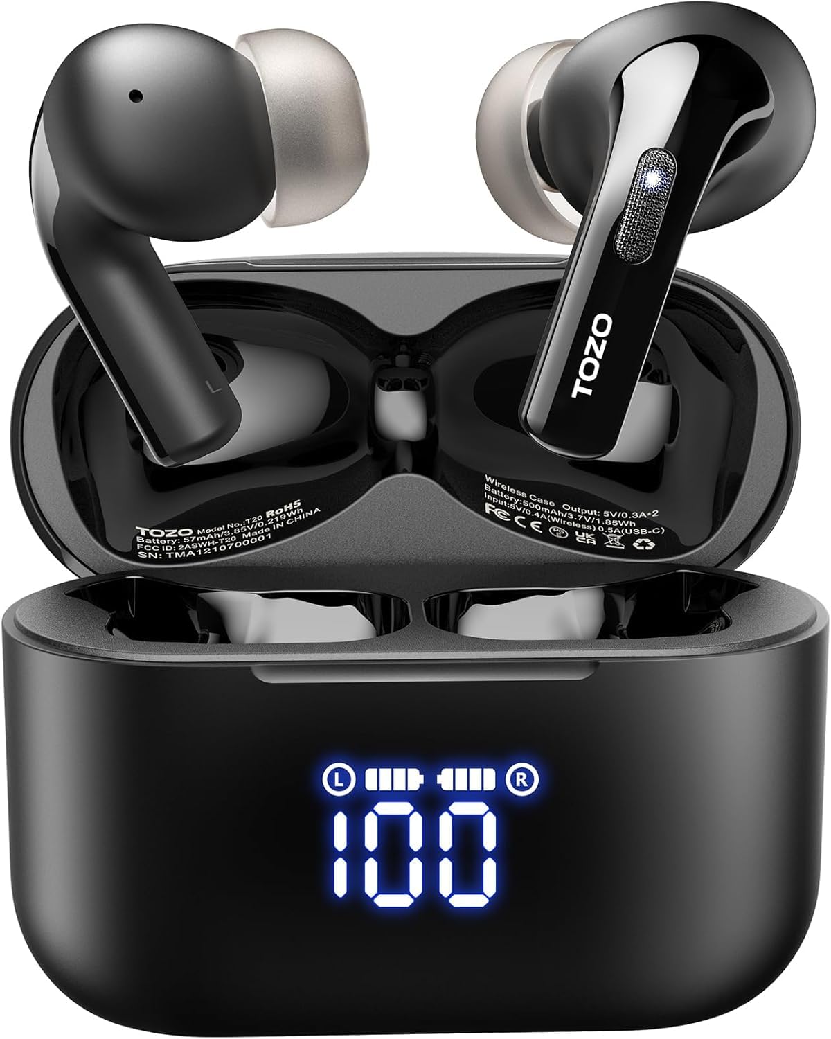 Photo 1 of TOZO T20 Wireless Earbuds Bluetooth Headphones 48.5 Hrs Playtime with LED Digital Display, IPX8 Waterproof, Dual Mic Call Noise Cancelling 10mm Broad Range Speakers, 2025 Version