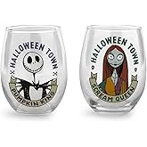 Disney The Nightmare Before Christmas 20-Ounce Stemless Wine Glasses, Set of 2 | Drinking Cup Cocktail Glasses For Home Barware Set, Kitchen Decor | Halloween Gifts and Collectibles