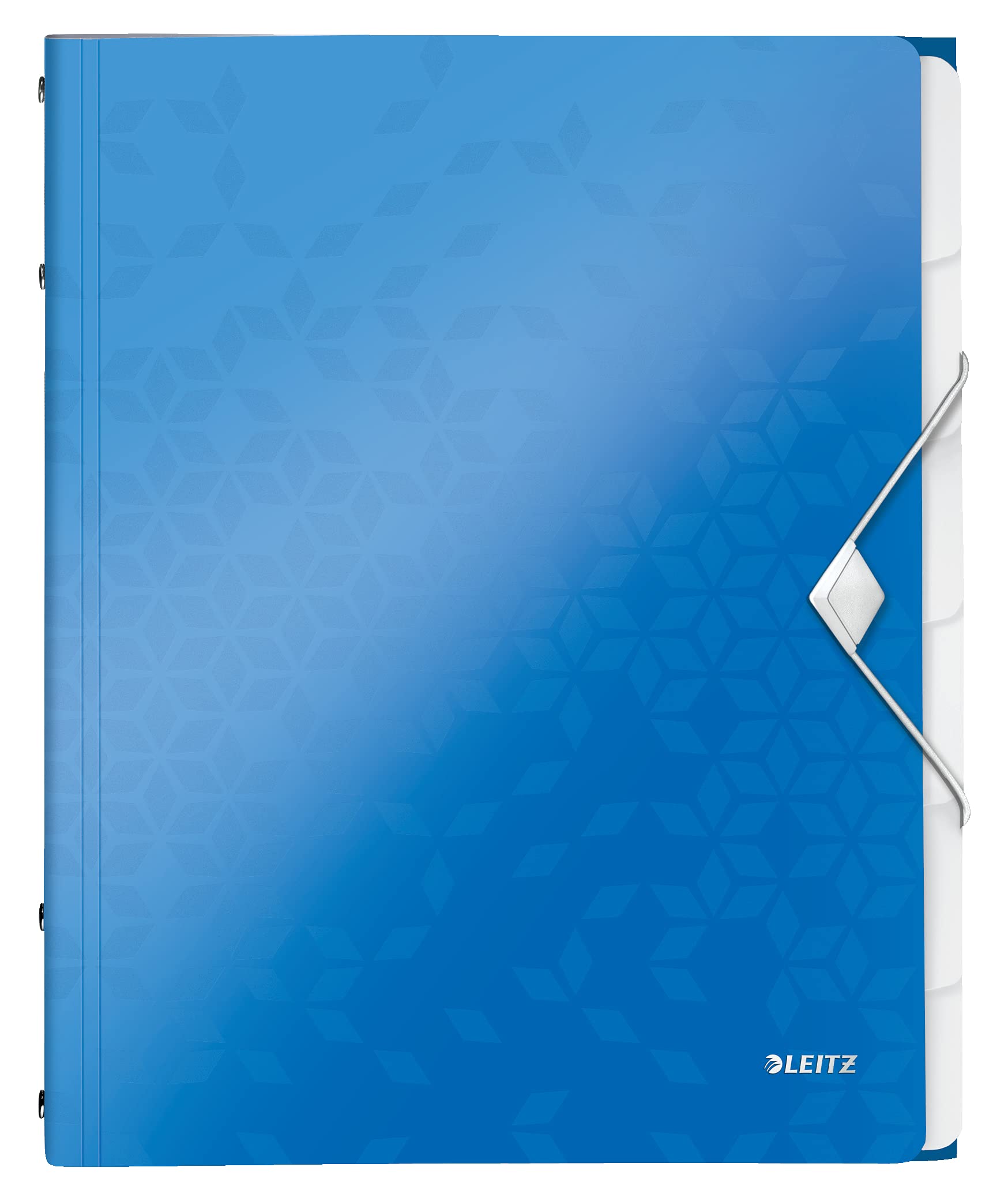 Leitz A4 Divider Book, Holds Up to 200 Sheets, Integrated Index with 6 Compartments, Elastic Closure, Metallic Blue, WOW Range, 46330036