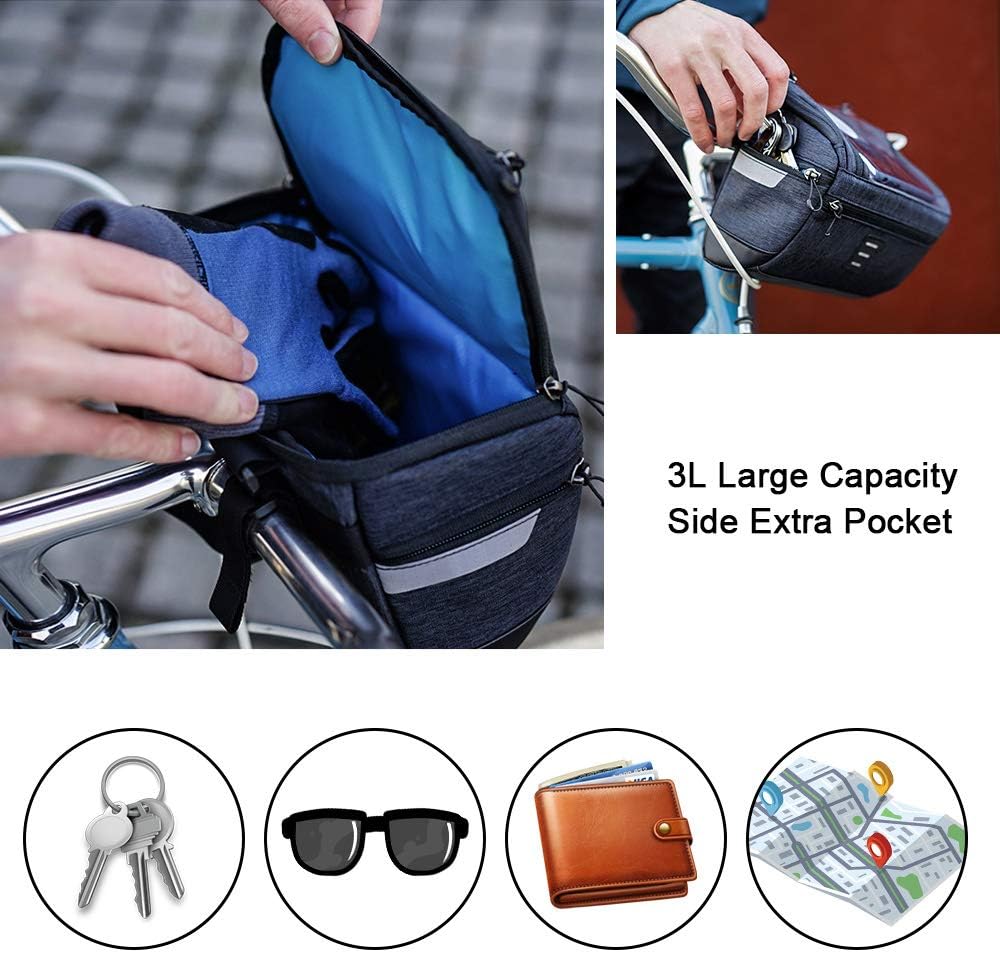 WOTOW Bike Handlebar Bag, Cycling Handlebar Storage Basket Bag Mountain Bicycle Front Frame Bag Pannier Pouch with Biking Transparent Water Resistant Touch Screen Phone Holder for Road MTB Outdoor : Sports & Outdoors