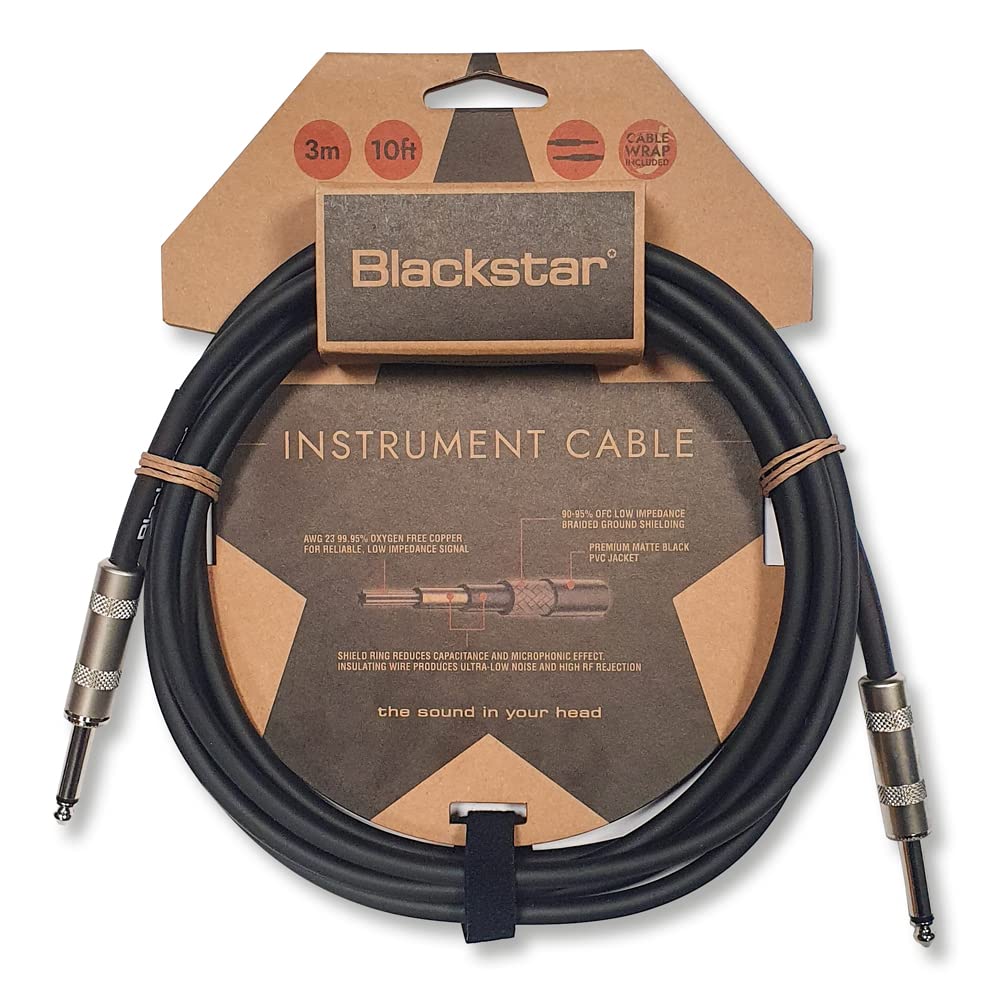Blackstar 3m (10ft) Instrument Cable Straight ¼” Jack to Straight ¼” Jack for Bass/Electric Guitar/Electro-Acoustic/Keyboard/Amp