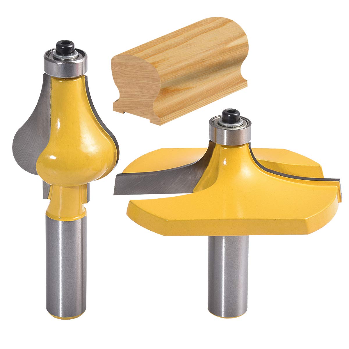 HOHXEN 2pcs Handrail Router Bit Set - Standard/Flute Molding Cutter - 1/2'' Shank for Staircase & railings handrails