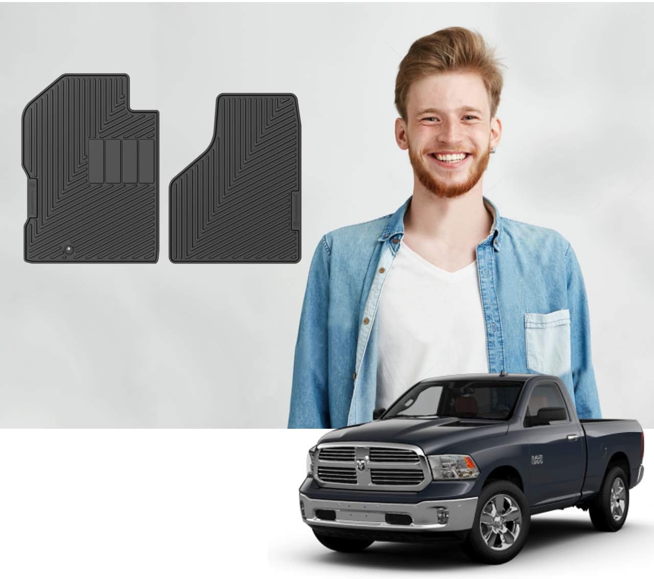Road Comforts Custom Fit Dodge Ram Floor Mats for 1500/2500/3500 Regular Cab 1994-2012, 1500/2500/3500 Mega Cab 2006-2012 - Protect Floor from Mud, Snow, Slush & Water - Front Row only (Black) (2pcs)
