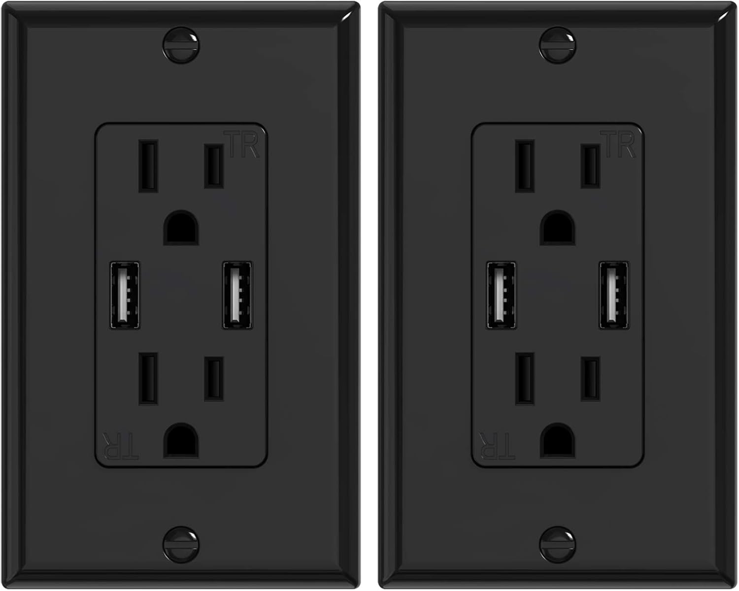 KYHSHJ 3.6A USB Wall Outlet Charger, 15A Tamper-Resistant Receptacles, Compatible with iPhone 11/X/XS/XR/SE/8, LG, HTC Samsung Galaxy S20/S10/S9/Note, More, ETL Certification, Black 1 Pack - - 
