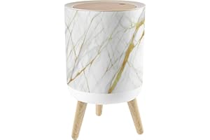 Bathroom Trash Can with Lid White gold marble texture design for cover book brochure poster 1.8 Gal/7L Round Plastic Waste Ba