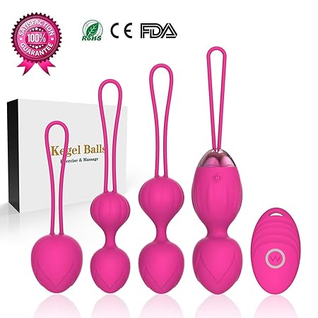 Liebeskugeln Vibration 4er Set, Medizinische Silikon Liebeskugeln mit Fernbedienung Kabellos für Frauen Beckenbodentraining K