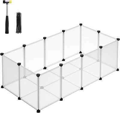 SONGMICS Pet Playpen with Floor Small Animal Enclosure 125x63x42 cm White