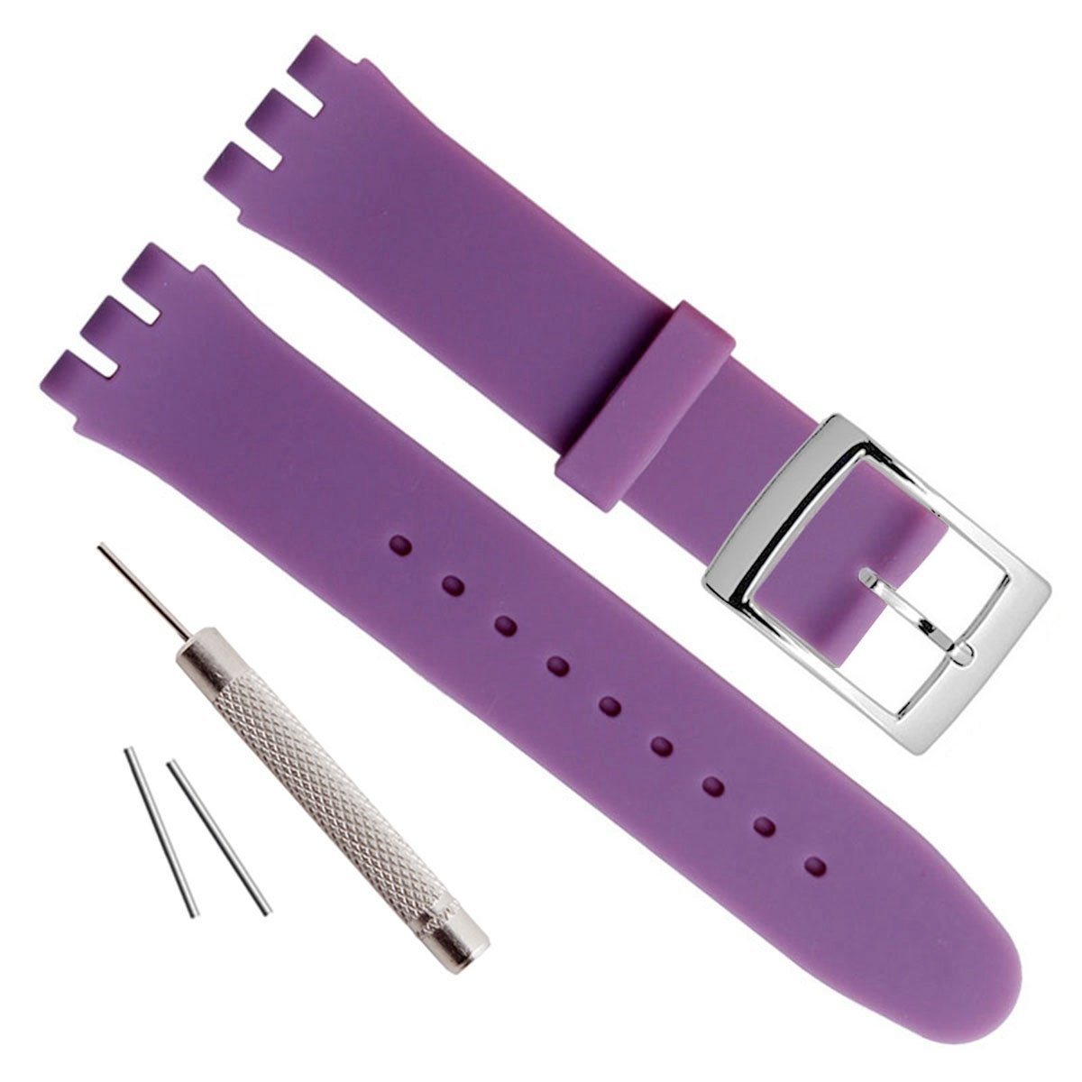 Green Olive Silver Plated Stainless Steel Buckle Waterproof Silicone Rubber Watch Strap Watch Band (19mm, Purple)