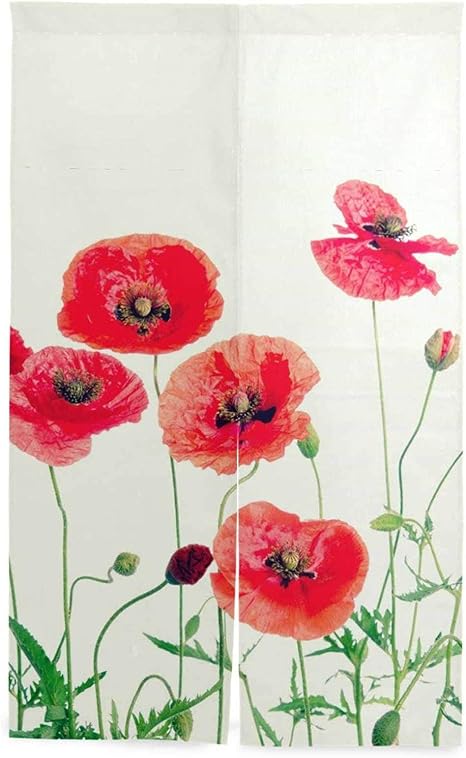 Amazon のれん 暖簾 コクリコ グビジンソウ ヒナゲシ 赤い花 シンプル お洒落 玄関 暖簾 部屋間仕切り のれん オンライン通販